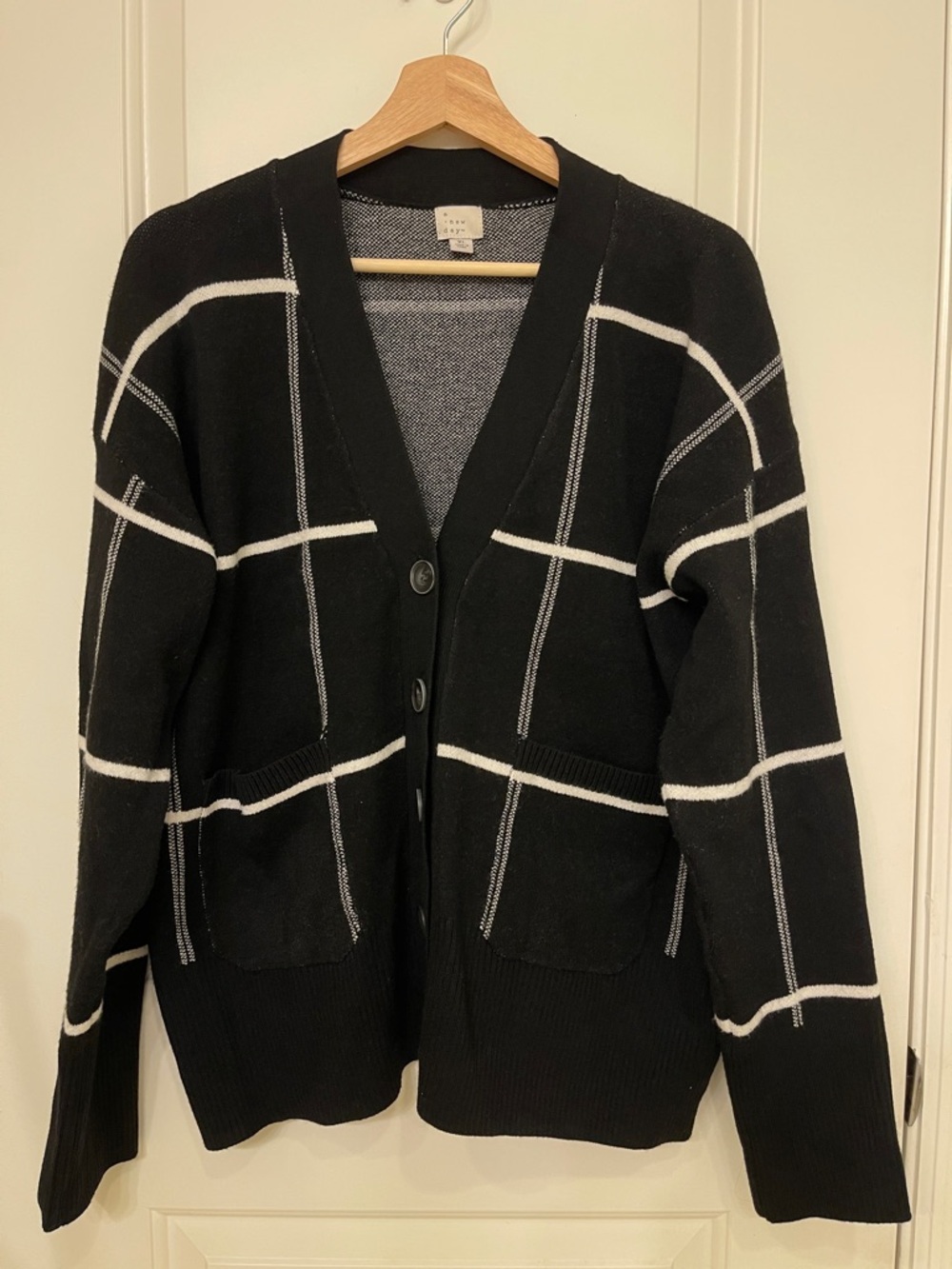a new day Black and White Windowpane Knit Cardigan
